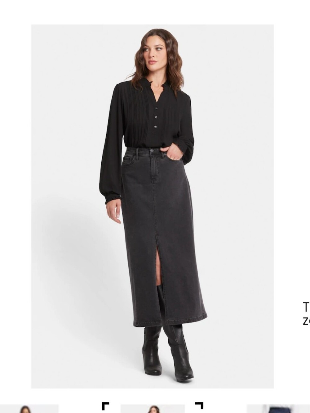 New Stretchy NYDJ Black Long Denim Maxi Skirt with Front Slit